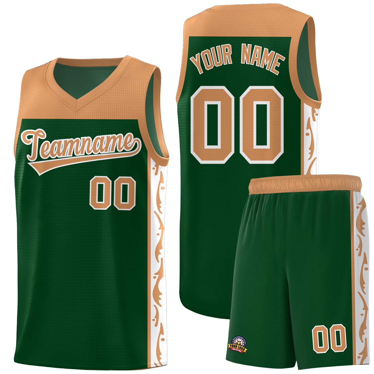 Custom Green Side Pattern Sports Uniform Basketball Jersey