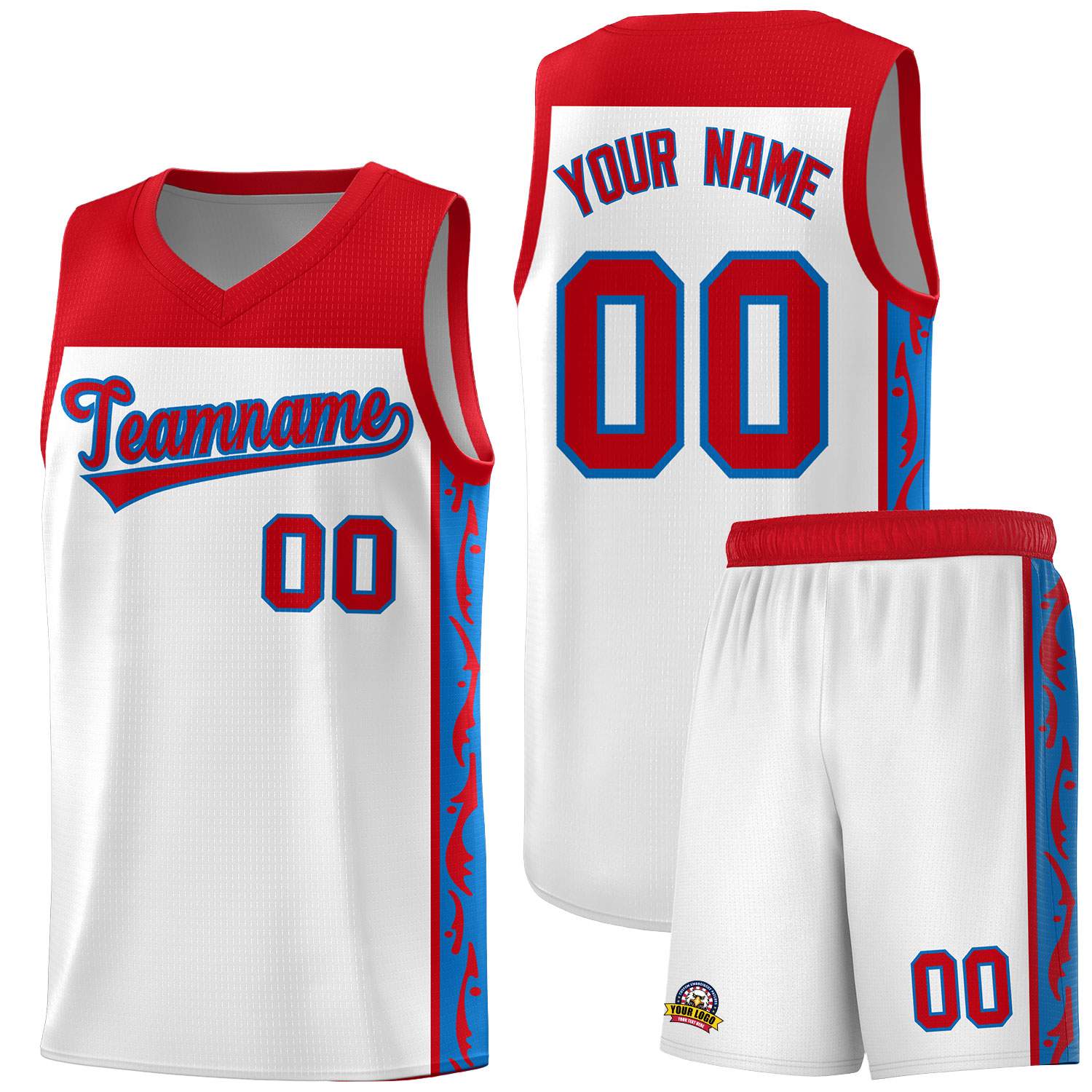 Custom White Side Pattern Sports Uniform Basketball Jersey