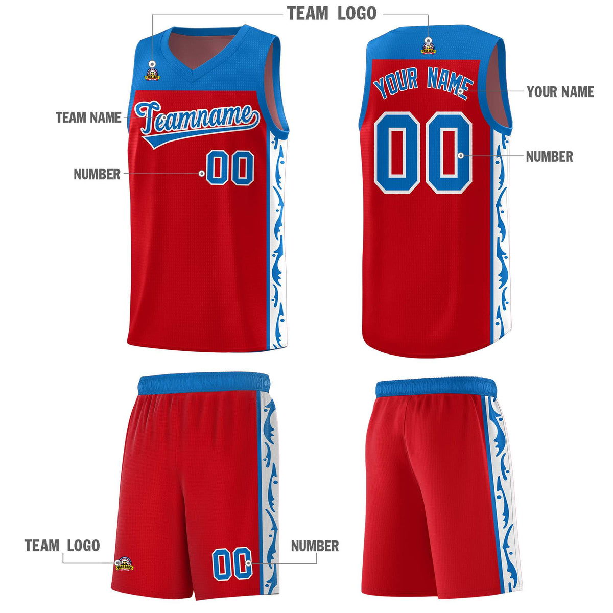 Custom Red Side Pattern Sports Uniform Basketball Jersey