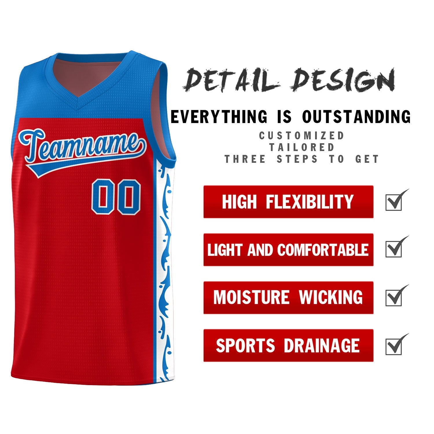Custom Red Side Pattern Sports Uniform Basketball Jersey