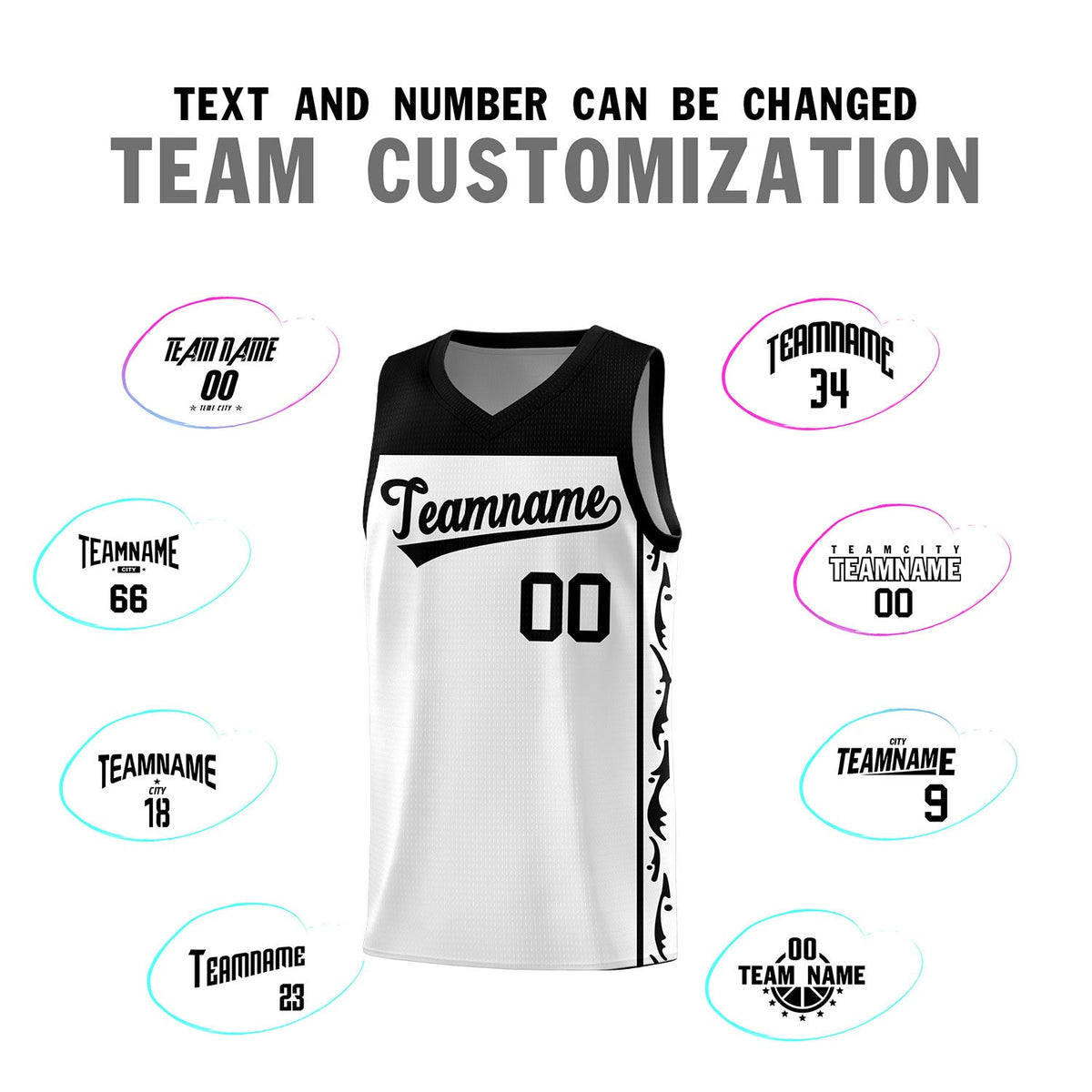 Custom White Side Pattern Sports Uniform Basketball Jersey