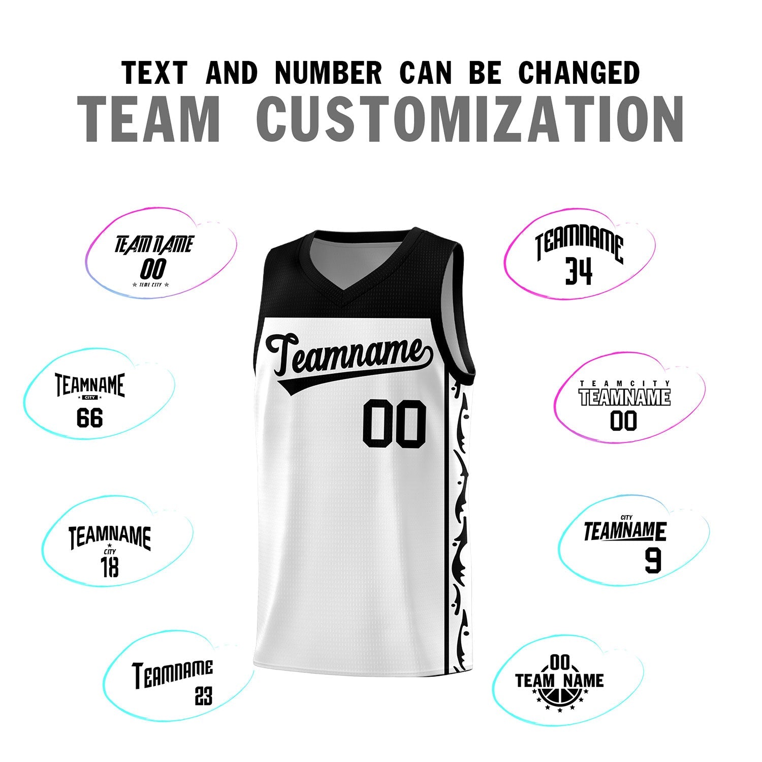 Custom White Side Pattern Sports Uniform Basketball Jersey