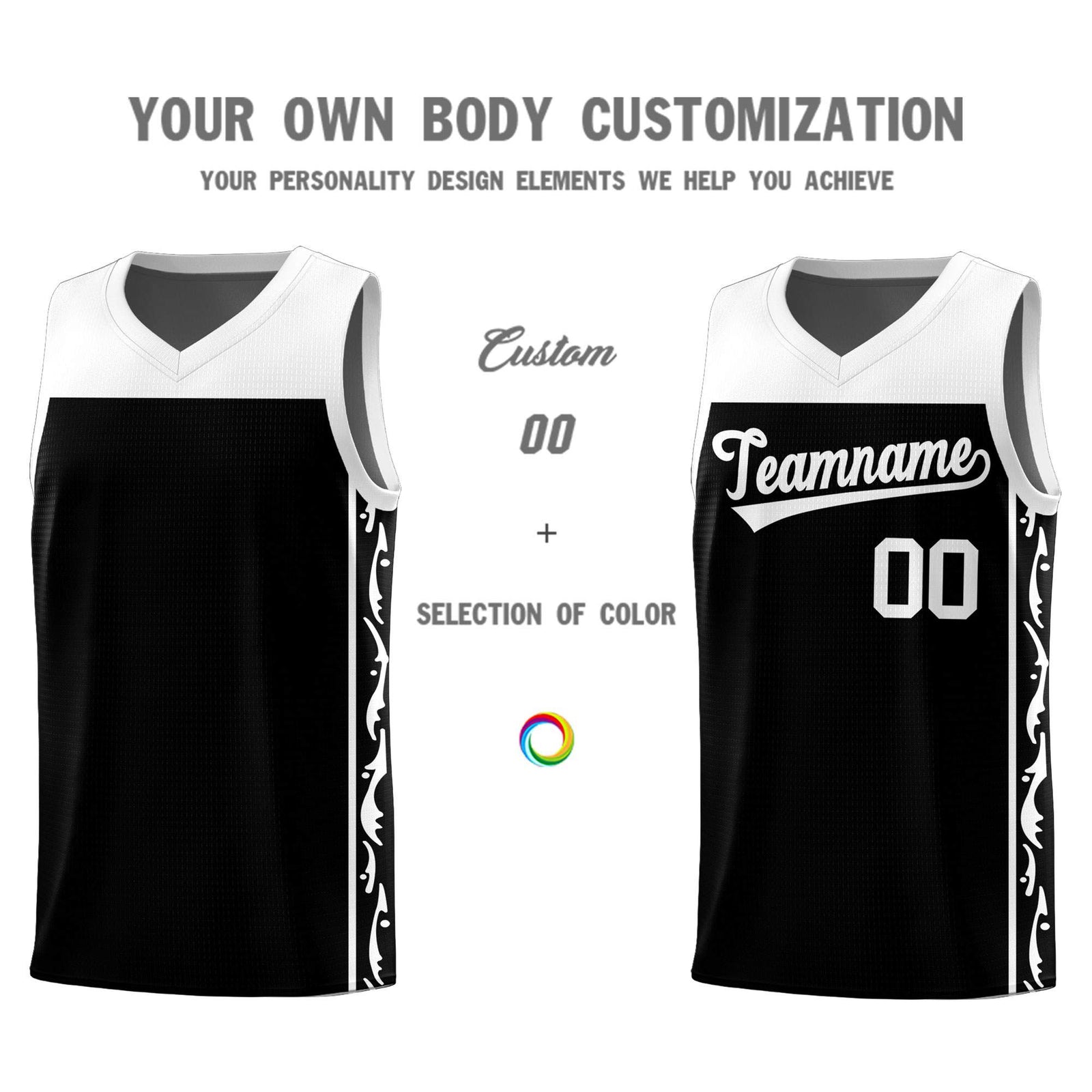 Custom Black Side Pattern Sports Uniform Basketball Jersey