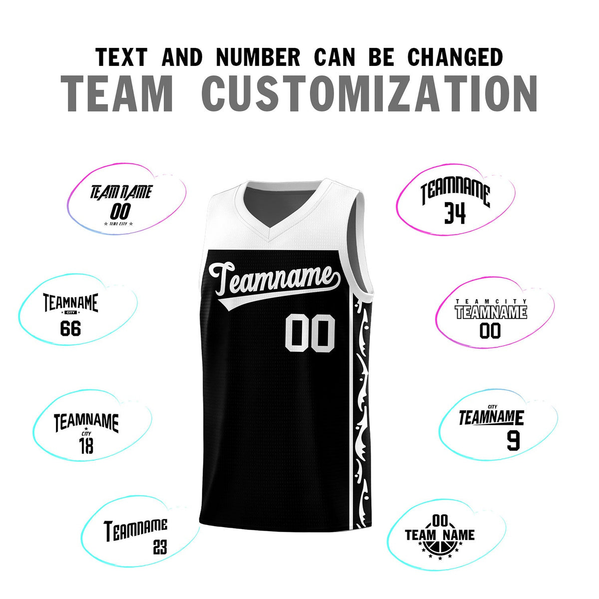 Custom Black Side Pattern Sports Uniform Basketball Jersey