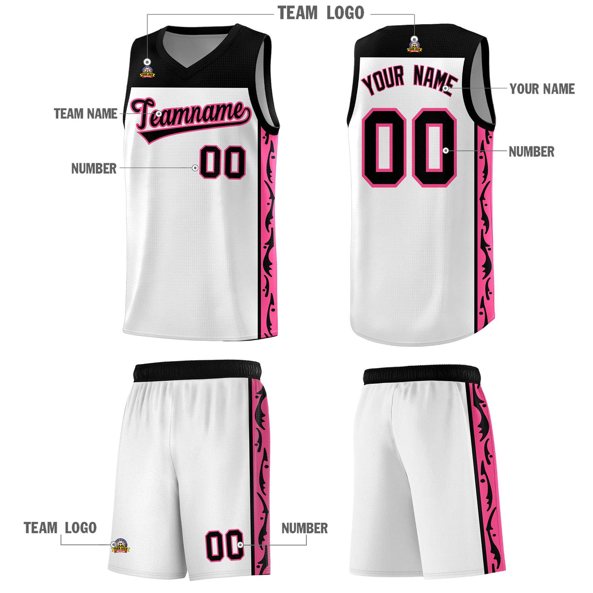 Custom White Side Pattern Sports Uniform Basketball Jersey