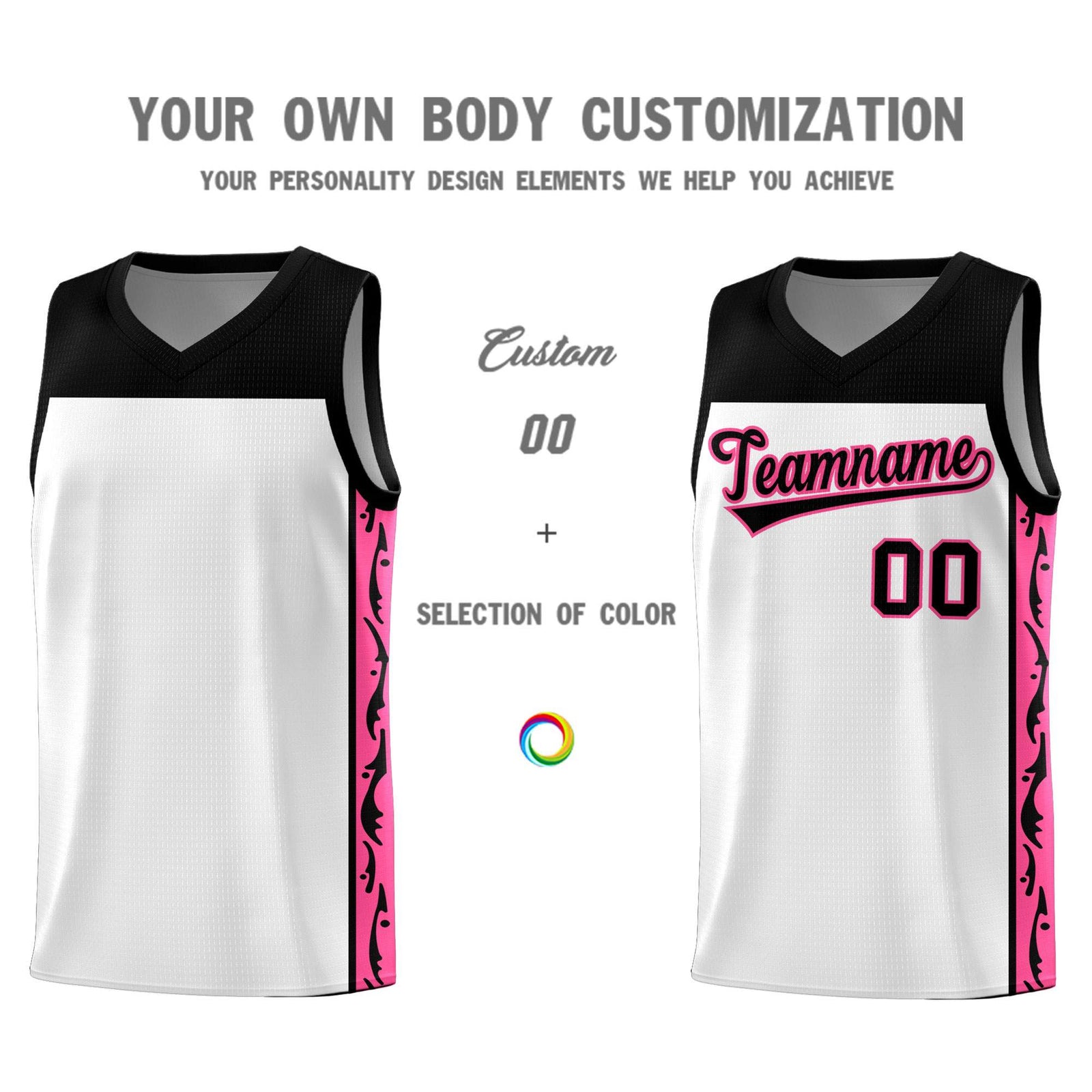 Custom White Side Pattern Sports Uniform Basketball Jersey