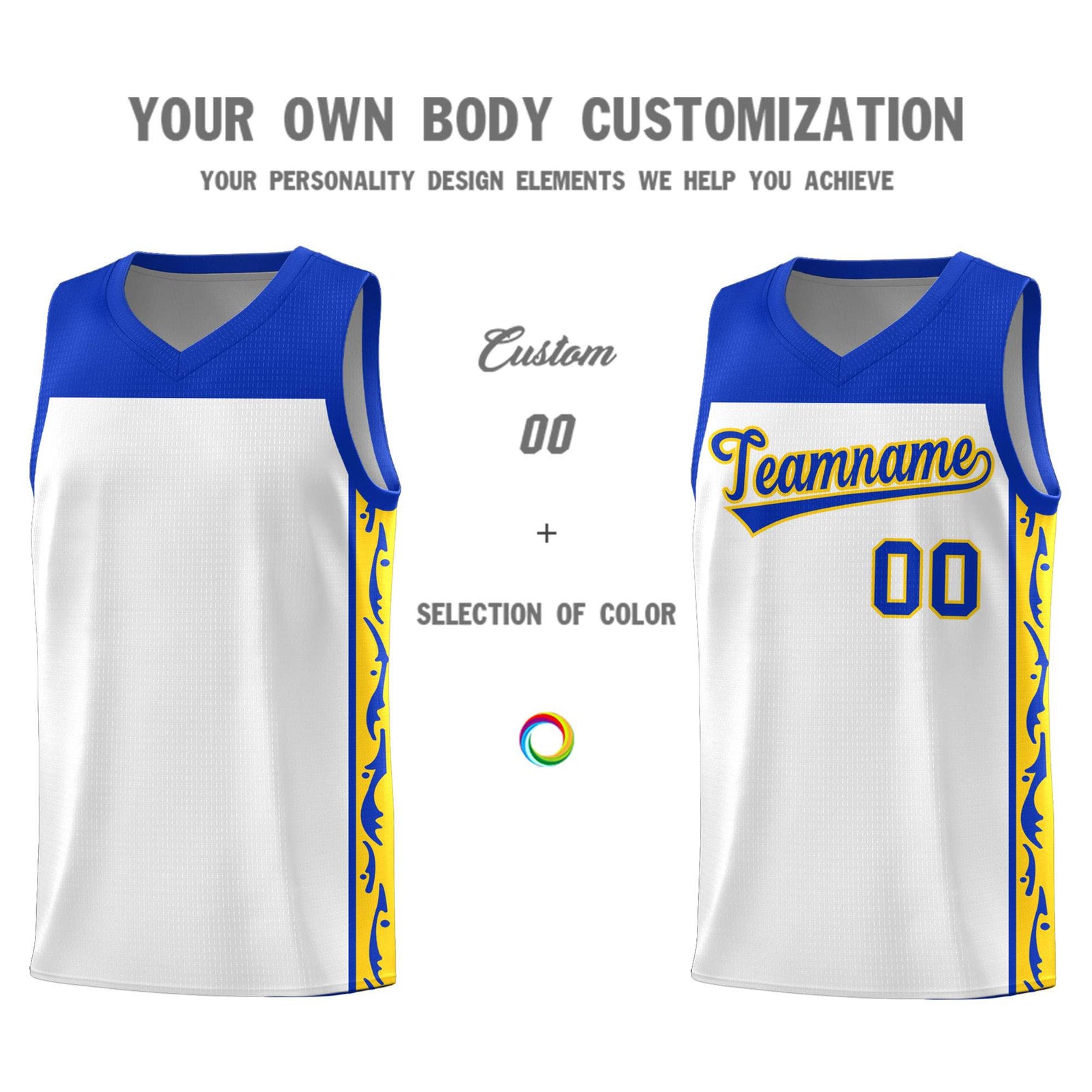 Custom White Side Pattern Sports Uniform Basketball Jersey