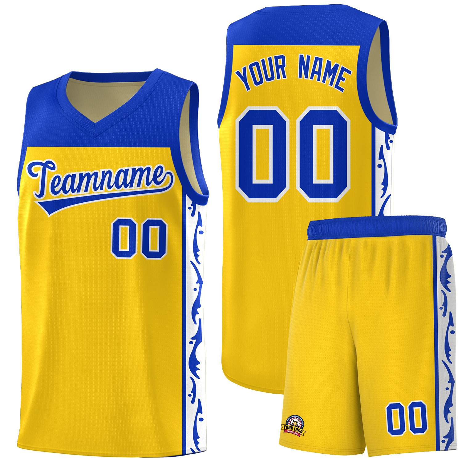 Custom Gold Side Pattern Sports Uniform Basketball Jersey