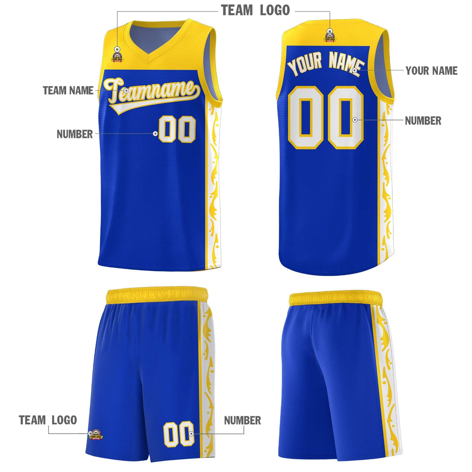 Custom Royal Side Pattern Sports Uniform Basketball Jersey