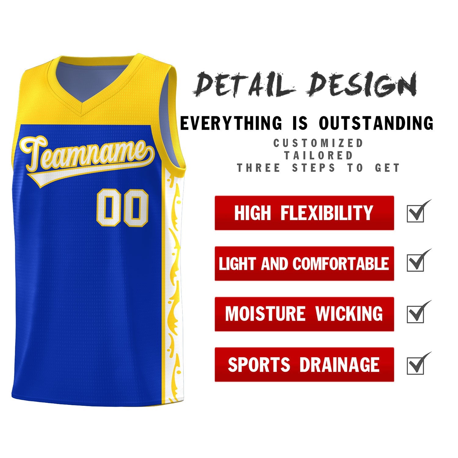Custom Royal Side Pattern Sports Uniform Basketball Jersey