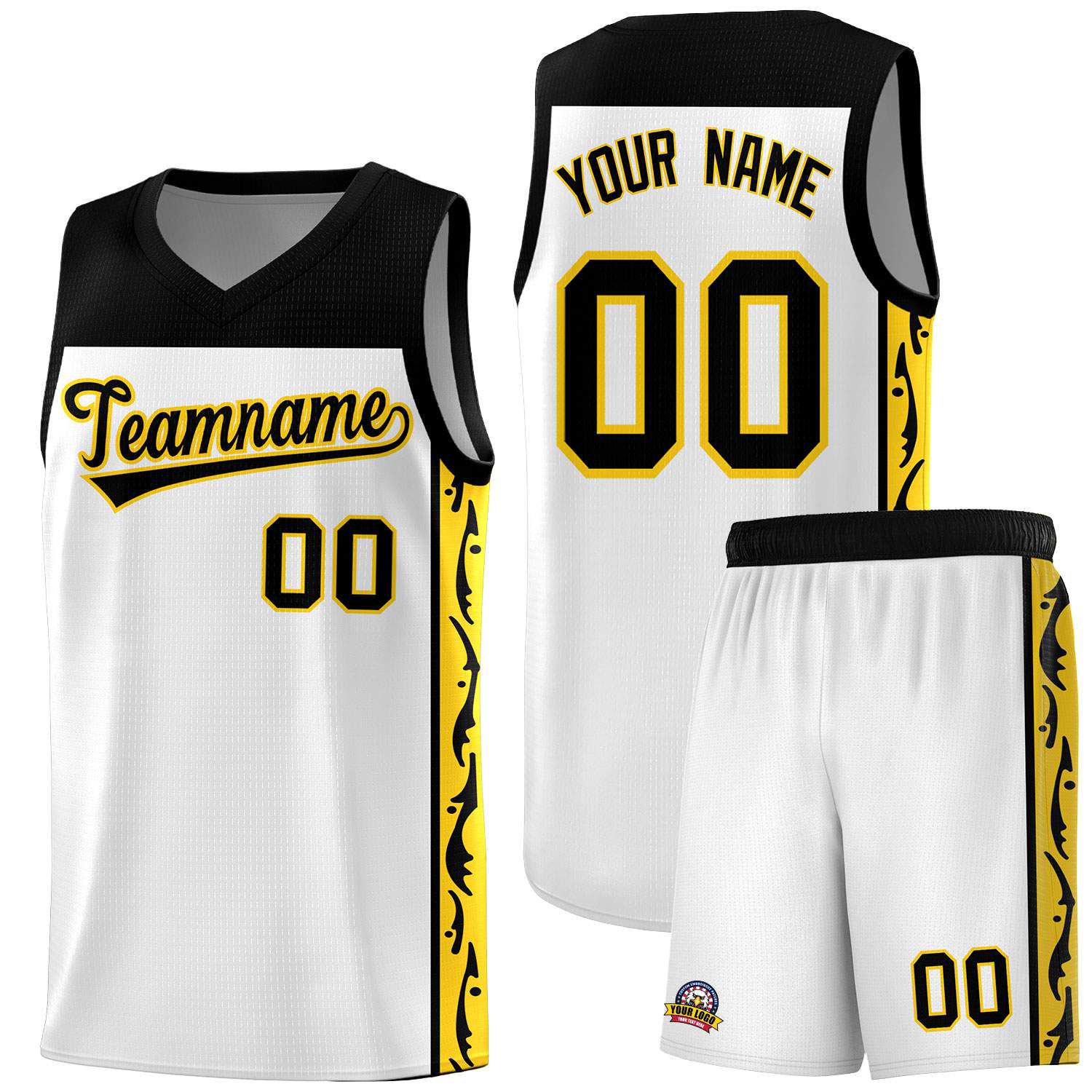 Custom White Side Pattern Sports Uniform Basketball Jersey