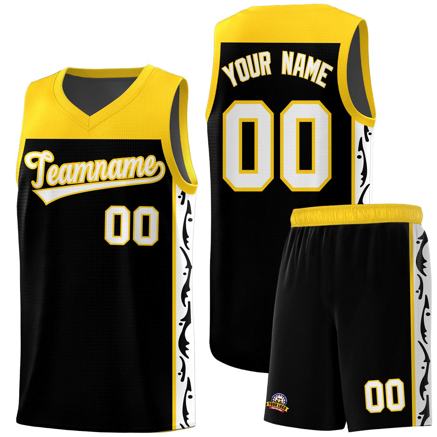 Custom Black Side Pattern Sports Uniform Basketball Jersey