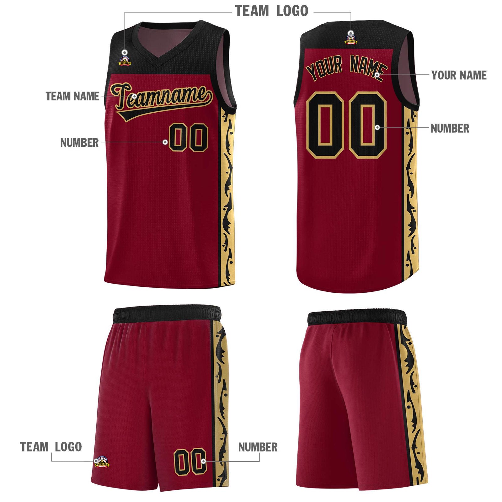 Custom Crimson Side Pattern Sports Uniform Basketball Jersey