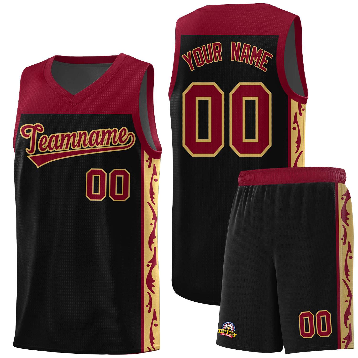 Custom Black Side Pattern Sports Uniform Basketball Jersey