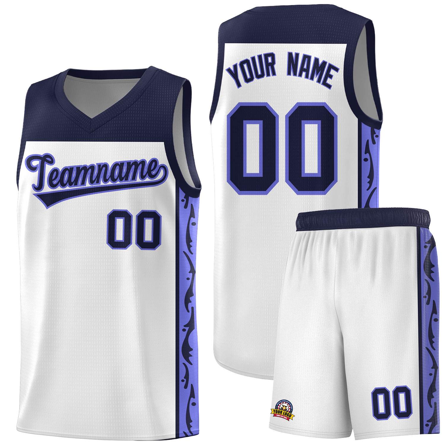 Custom White Side Pattern Sports Uniform Basketball Jersey