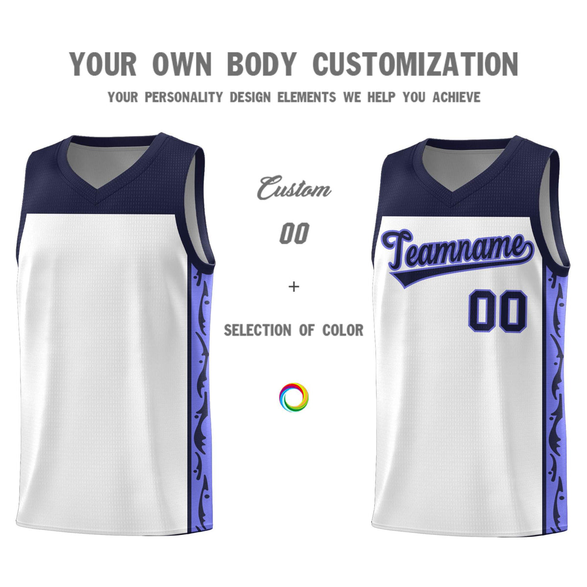Custom White Side Pattern Sports Uniform Basketball Jersey