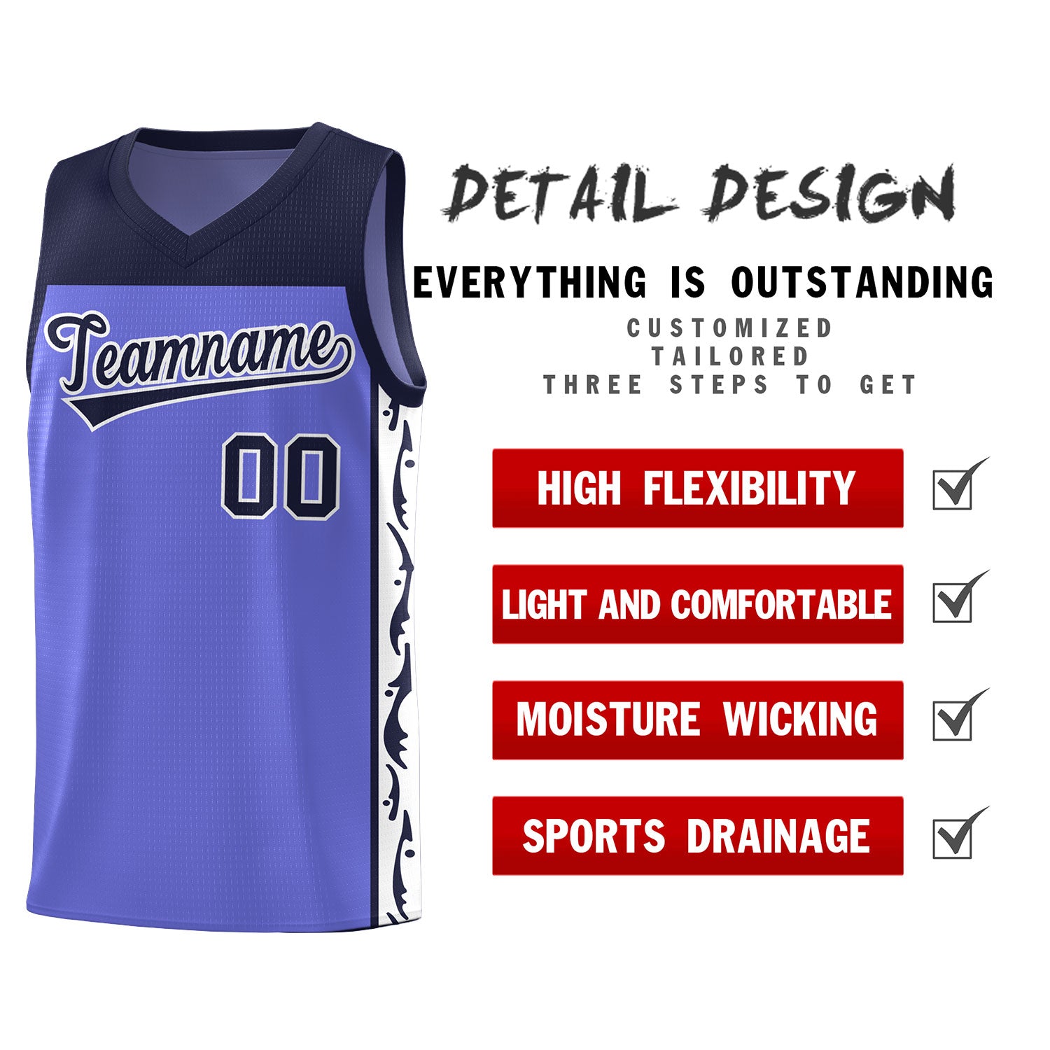 Custom Purple Side Pattern Sports Uniform Basketball Jersey