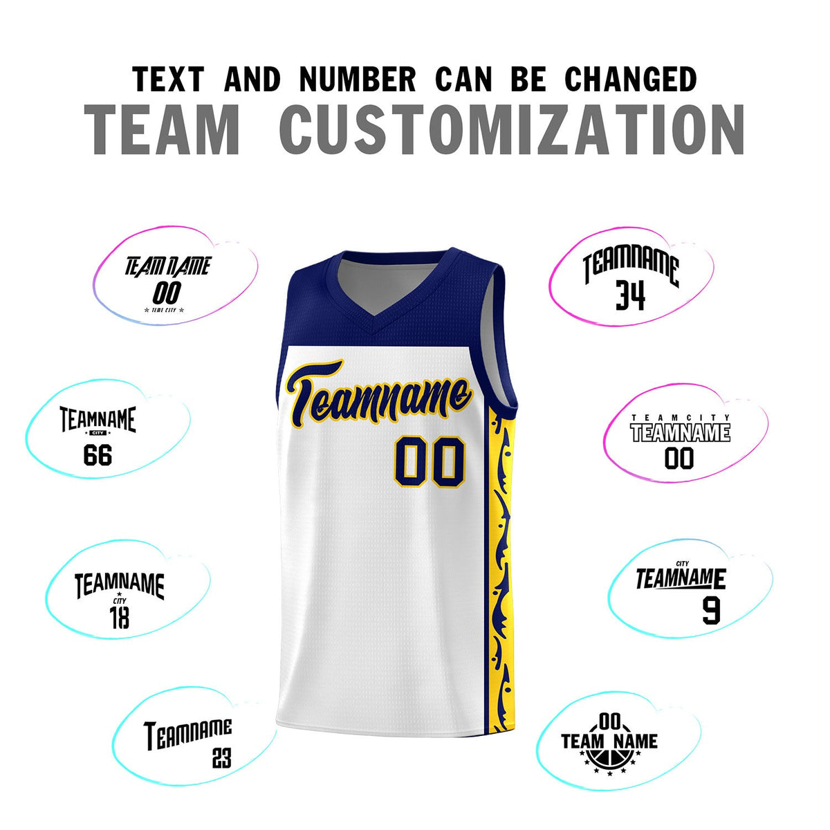 Custom White Side Pattern Sports Uniform Basketball Jersey