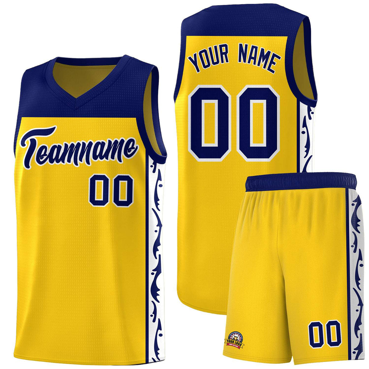 Custom Gold Side Pattern Sports Uniform Basketball Jersey