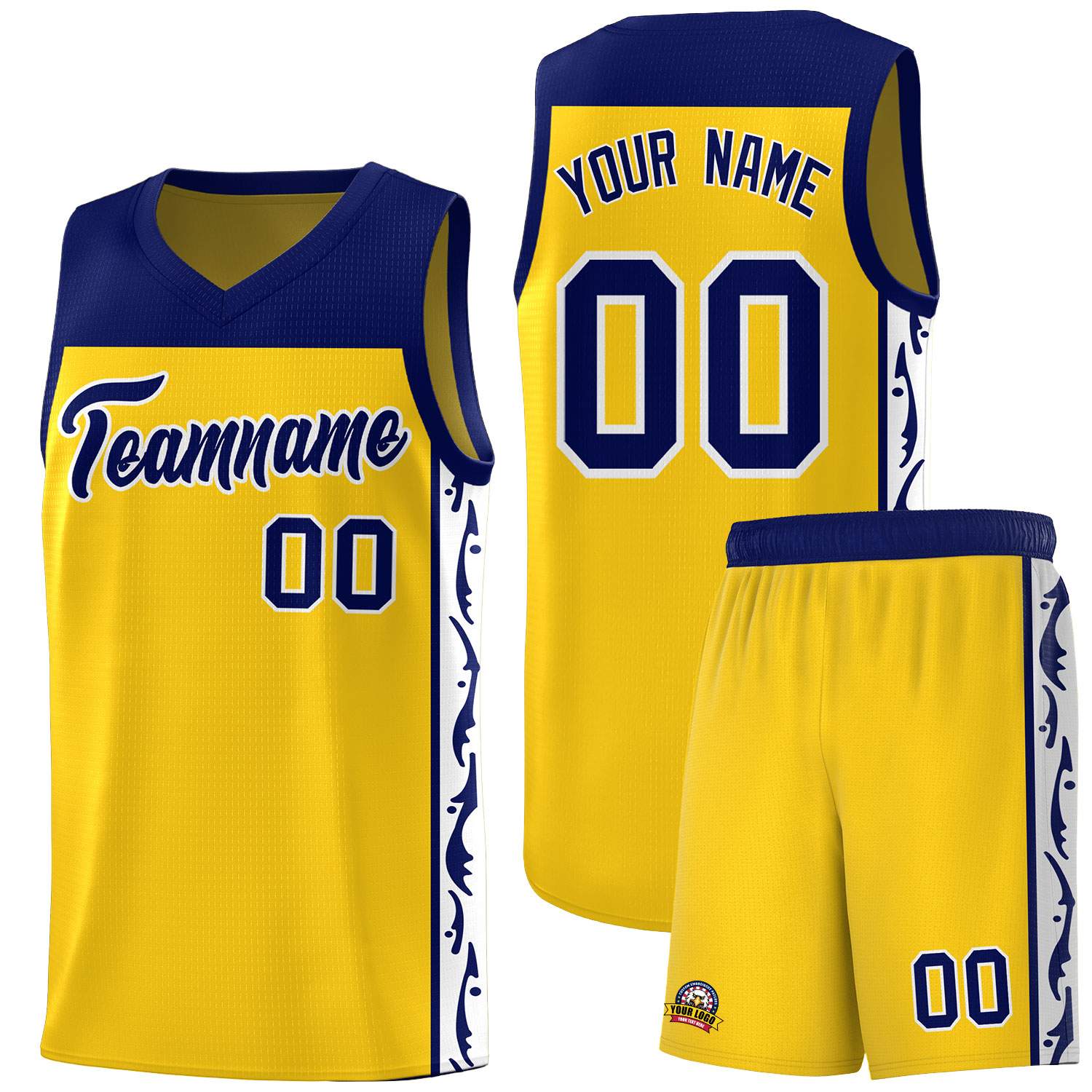 Custom Gold Side Pattern Sports Uniform Basketball Jersey