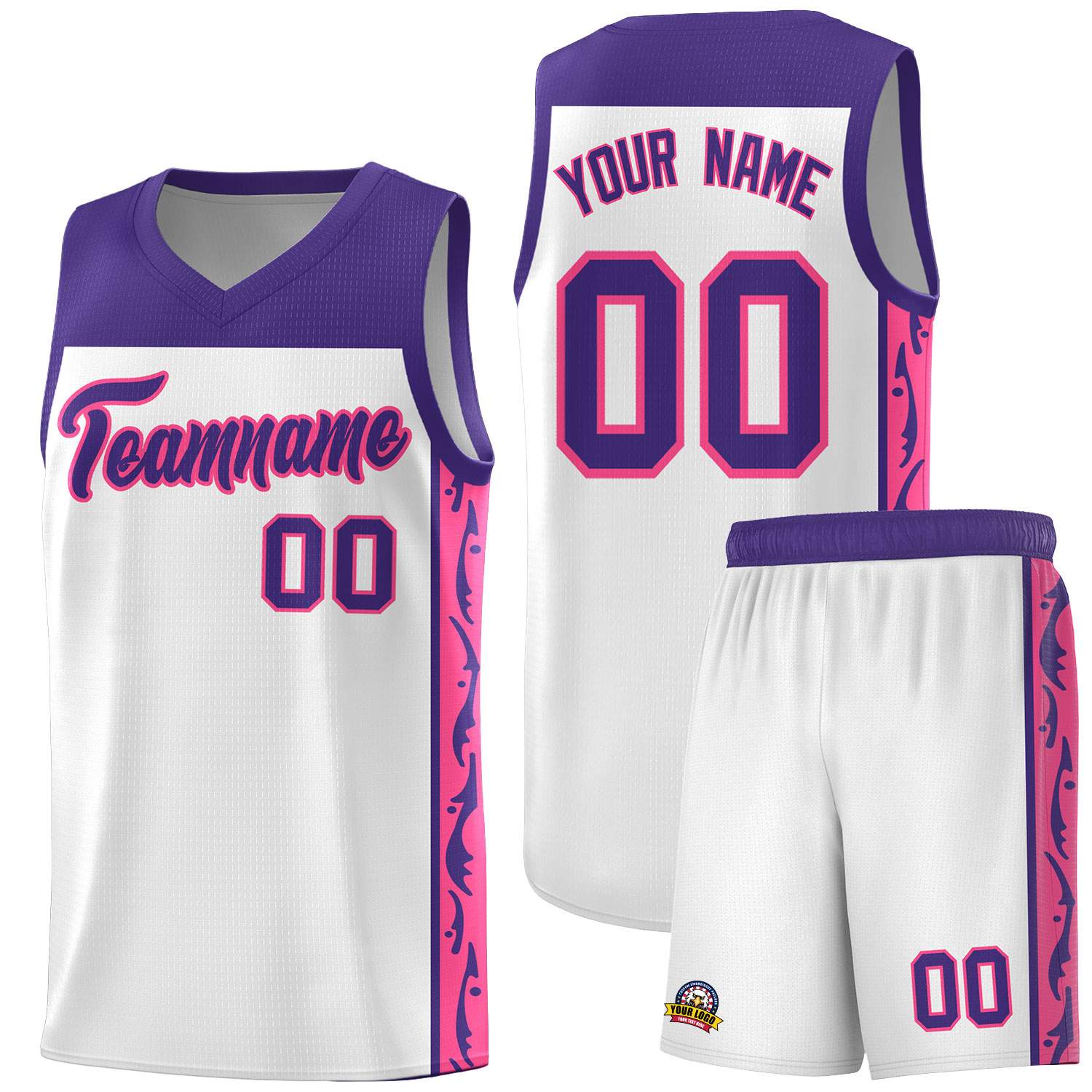 Custom White Side Pattern Sports Uniform Basketball Jersey