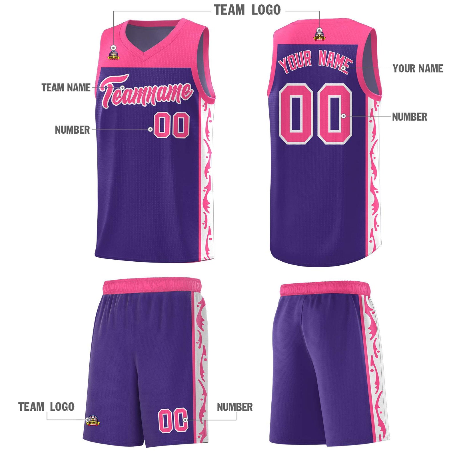 Custom Purple Side Pattern Sports Uniform Basketball Jersey