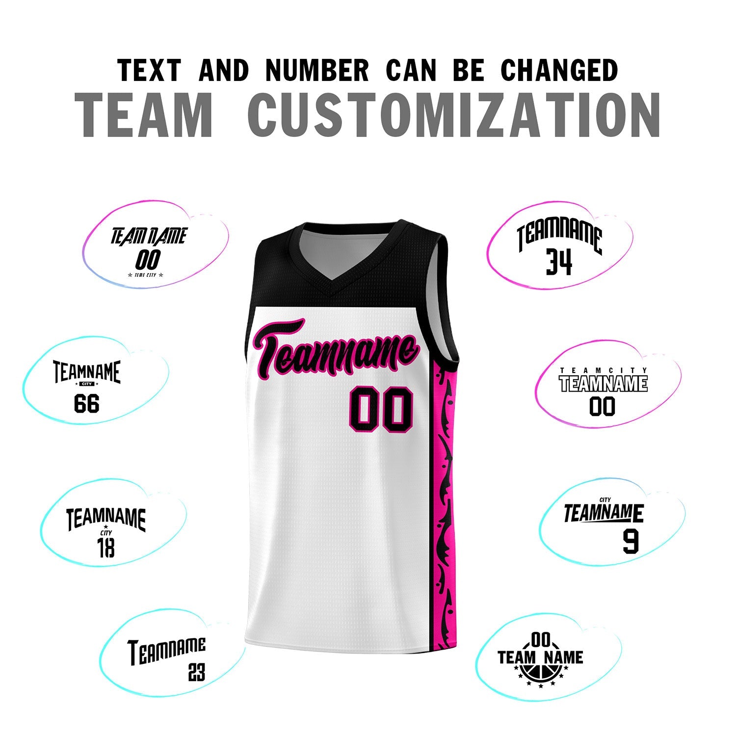 Custom White Side Pattern Sports Uniform Basketball Jersey