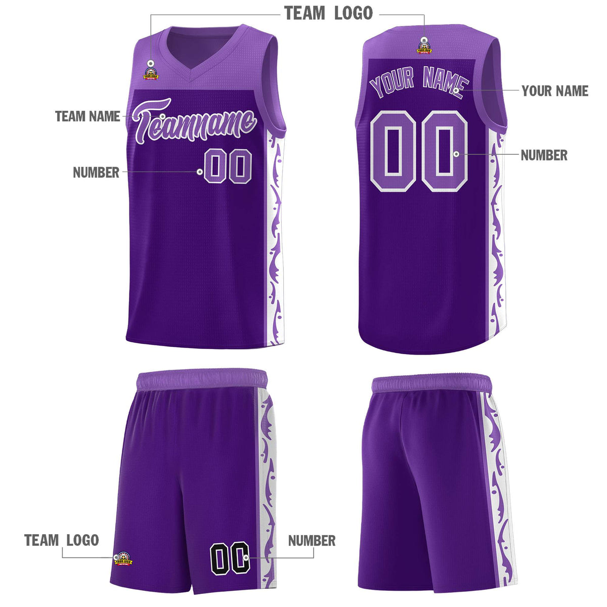 Custom Purple Side Pattern Sports Uniform Basketball Jersey