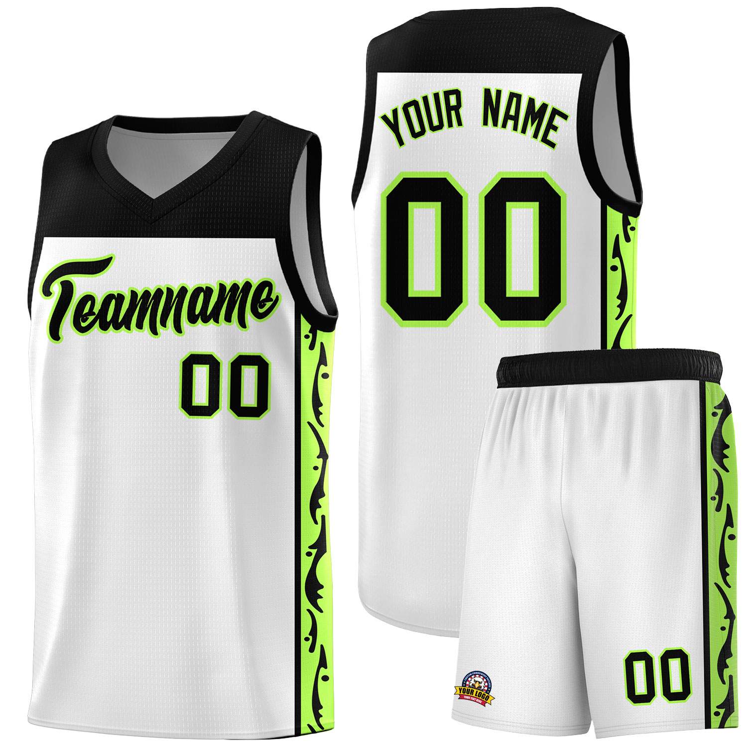 Custom White Side Pattern Sports Uniform Basketball Jersey