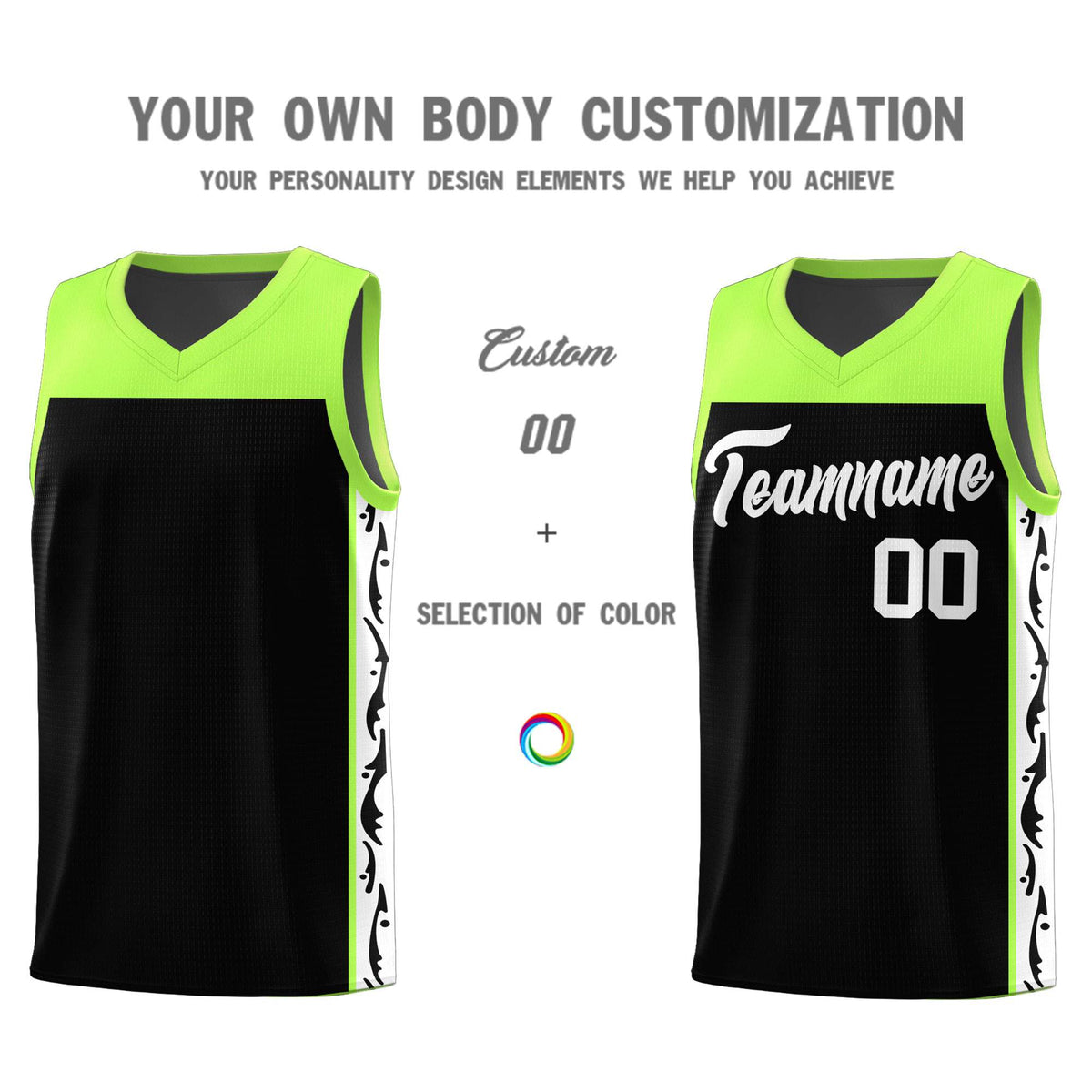 Custom Black Side Pattern Sports Uniform Basketball Jersey