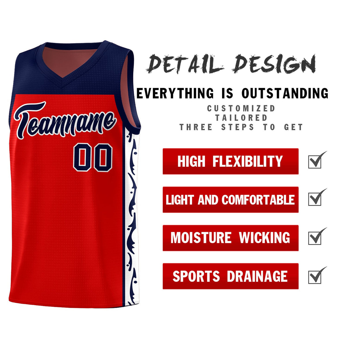 Custom Red Side Pattern Sports Uniform Basketball Jersey