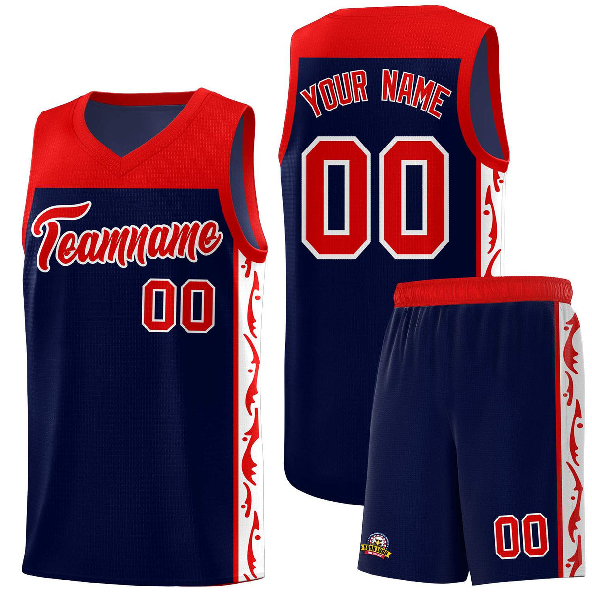 Custom Navy Side Pattern Sports Uniform Basketball Jersey