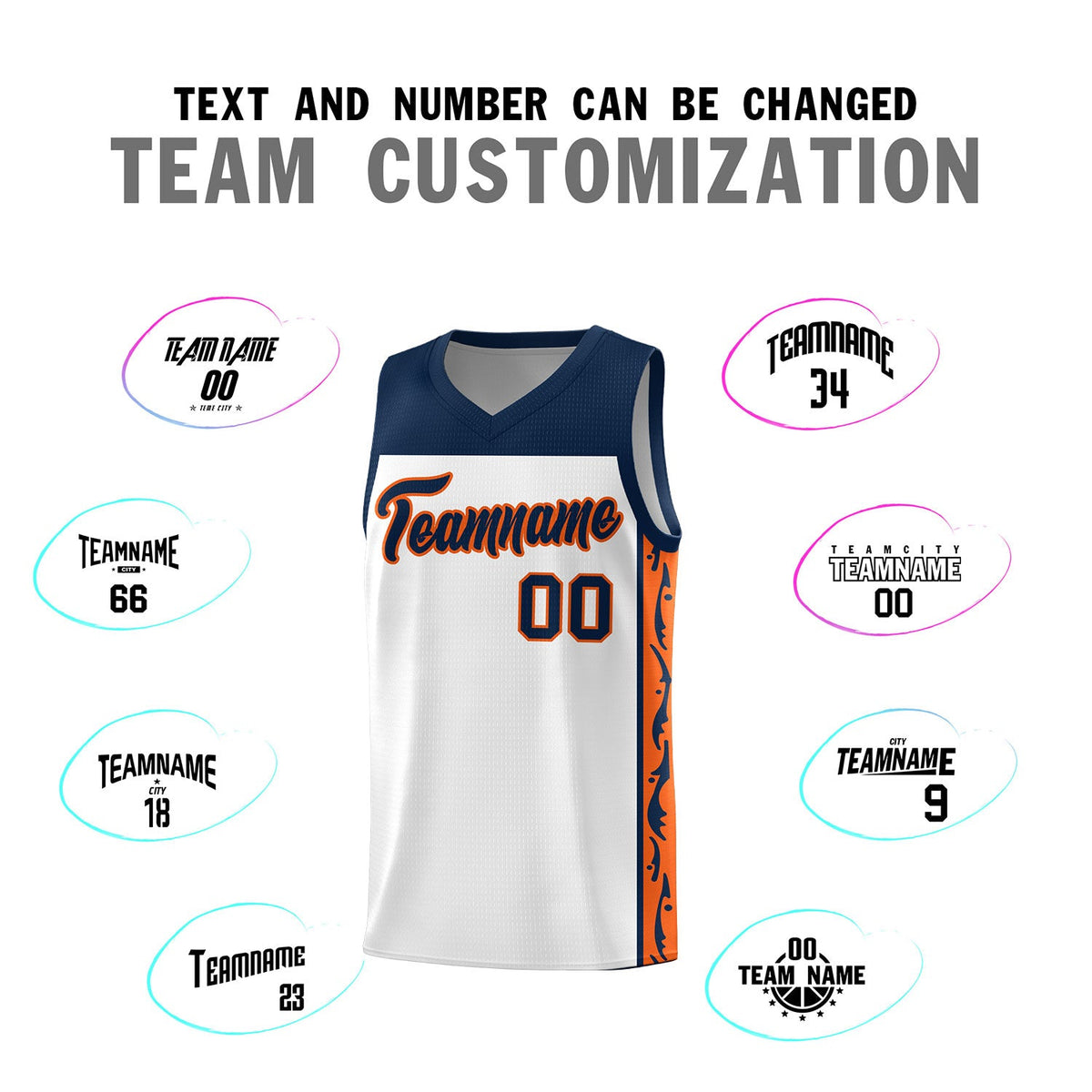 Custom White Side Pattern Sports Uniform Basketball Jersey