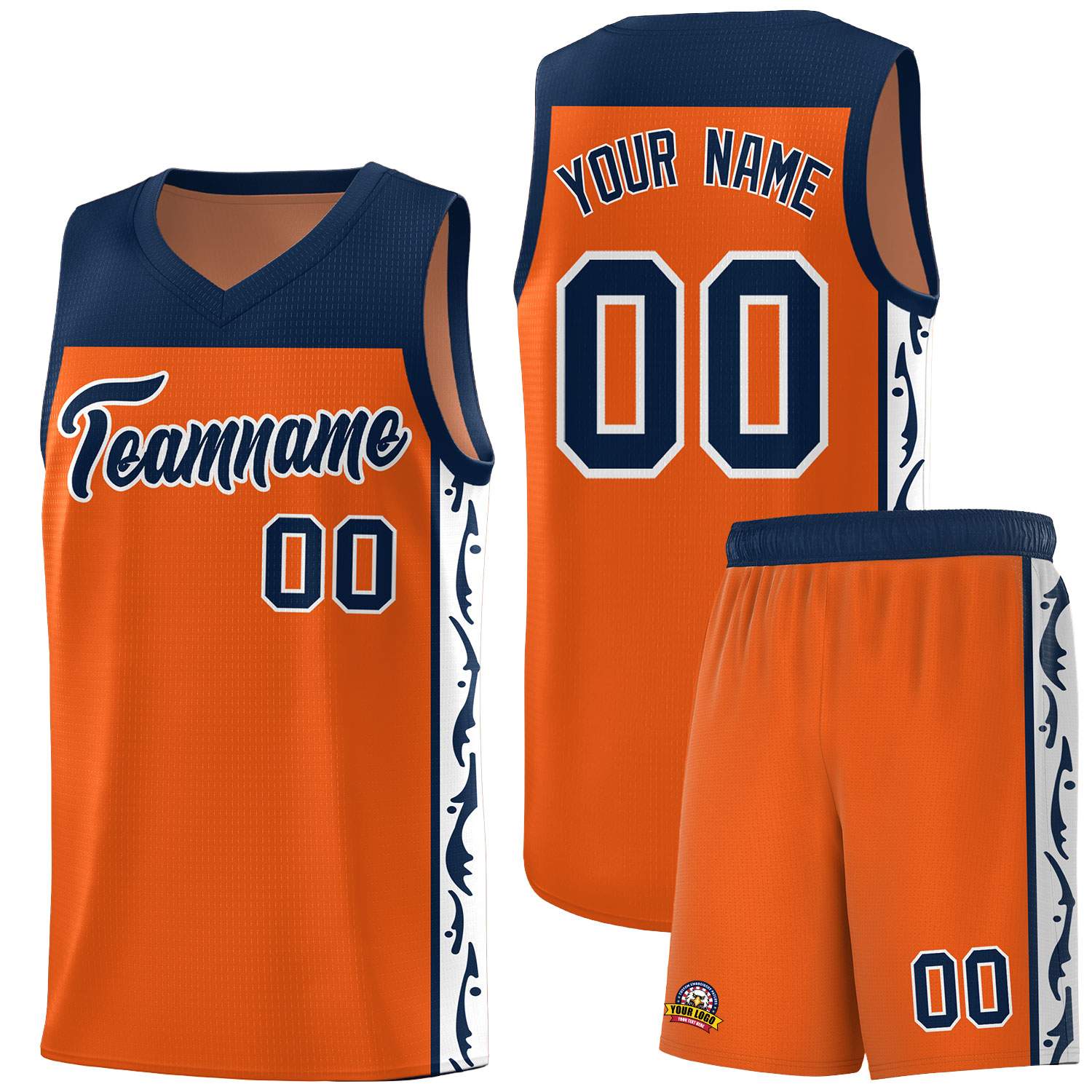 Custom Orange Side Pattern Sports Uniform Basketball Jersey