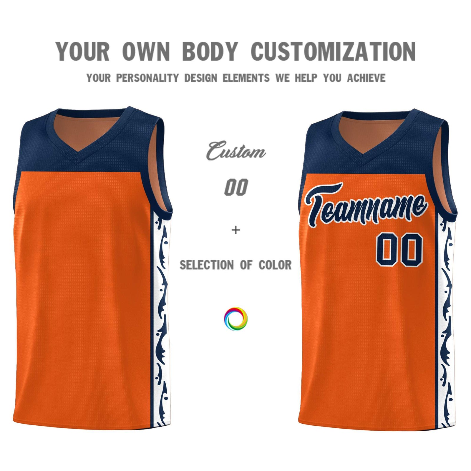 Custom Orange Side Pattern Sports Uniform Basketball Jersey