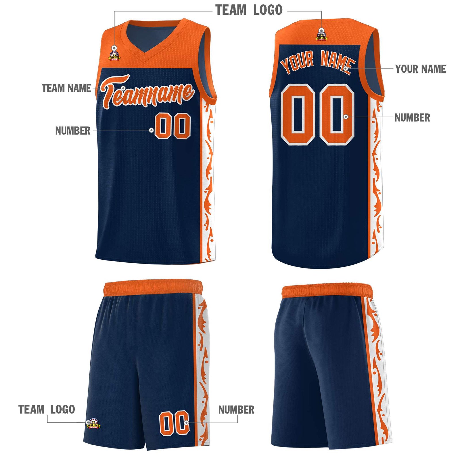 Custom Navy Side Pattern Sports Uniform Basketball Jersey