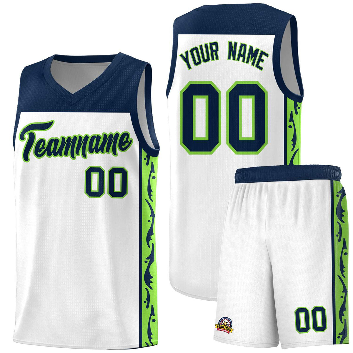 Custom White Side Pattern Sports Uniform Basketball Jersey