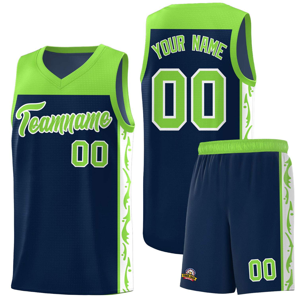 Custom Navy Side Pattern Sports Uniform Basketball Jersey
