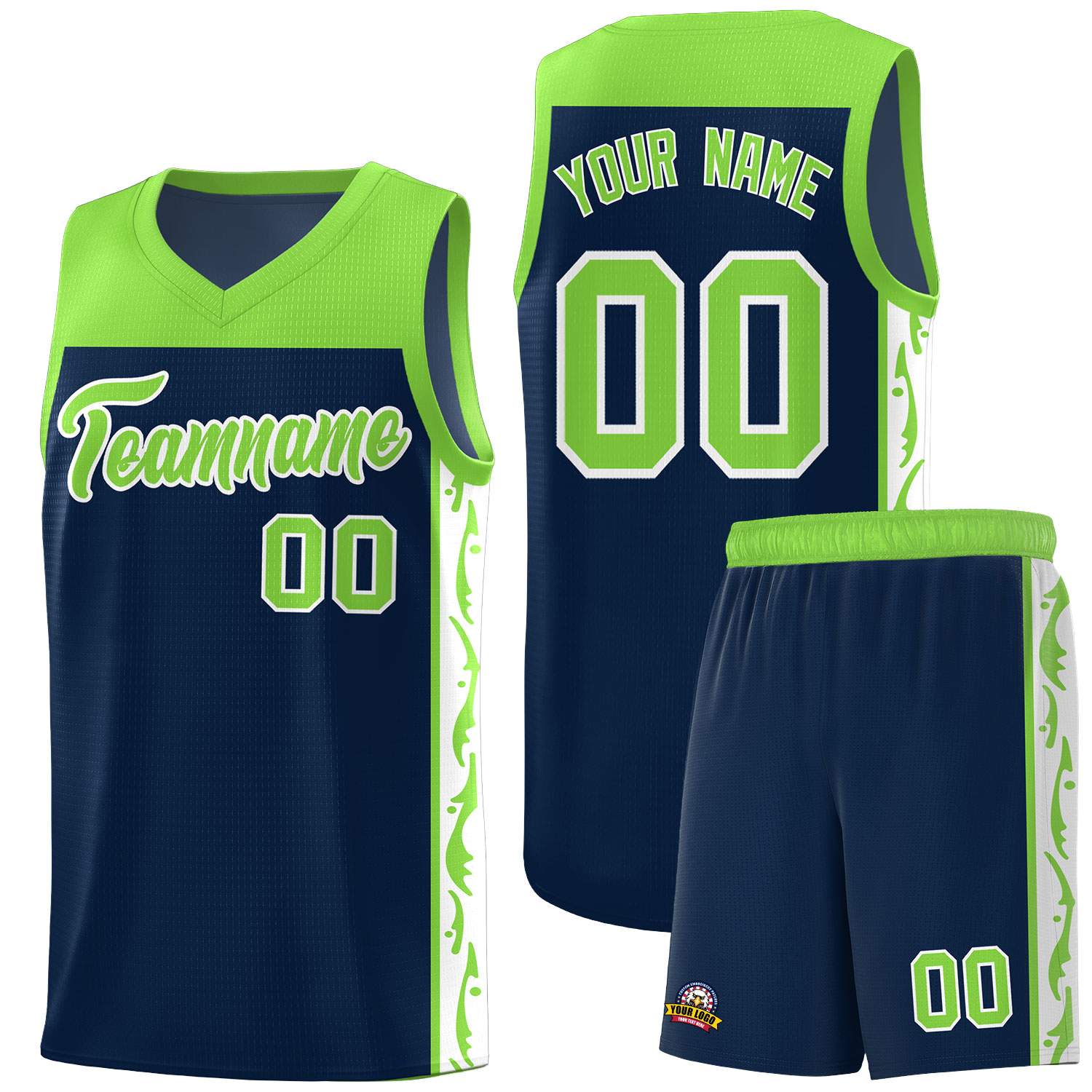 Custom Navy Side Pattern Sports Uniform Basketball Jersey