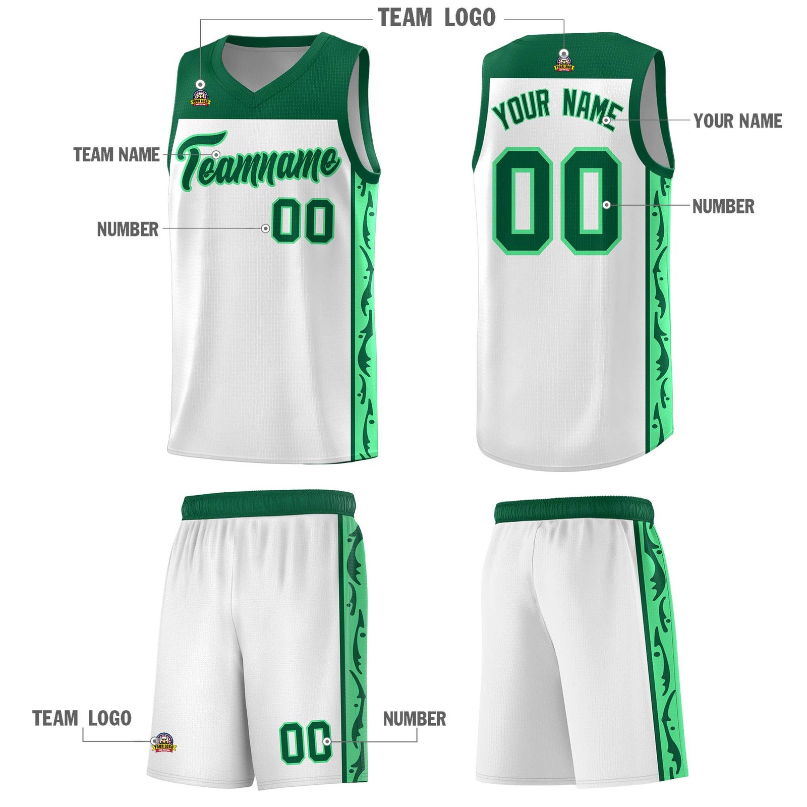 Custom White Side Pattern Sports Uniform Basketball Jersey