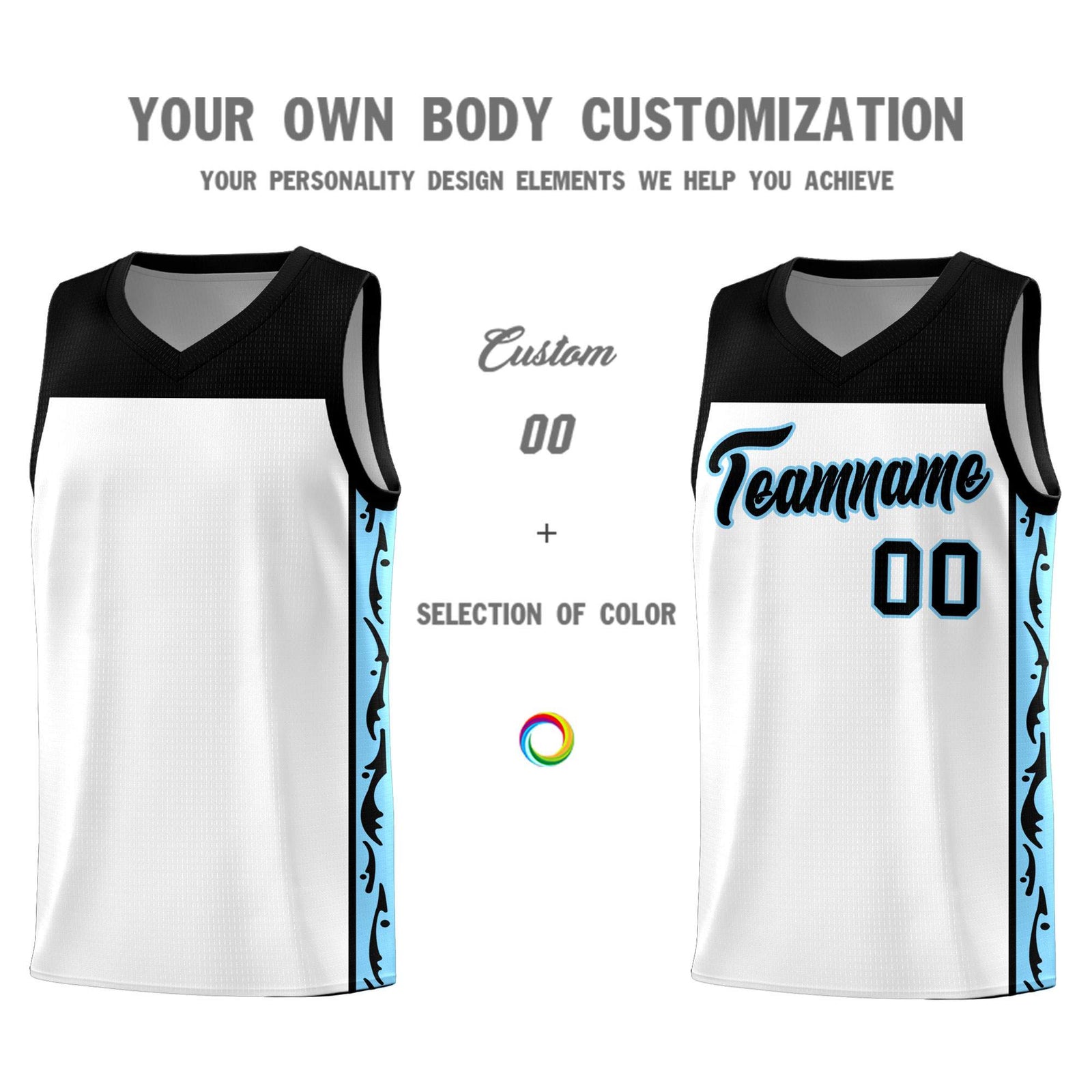 Custom White Side Pattern Sports Uniform Basketball Jersey