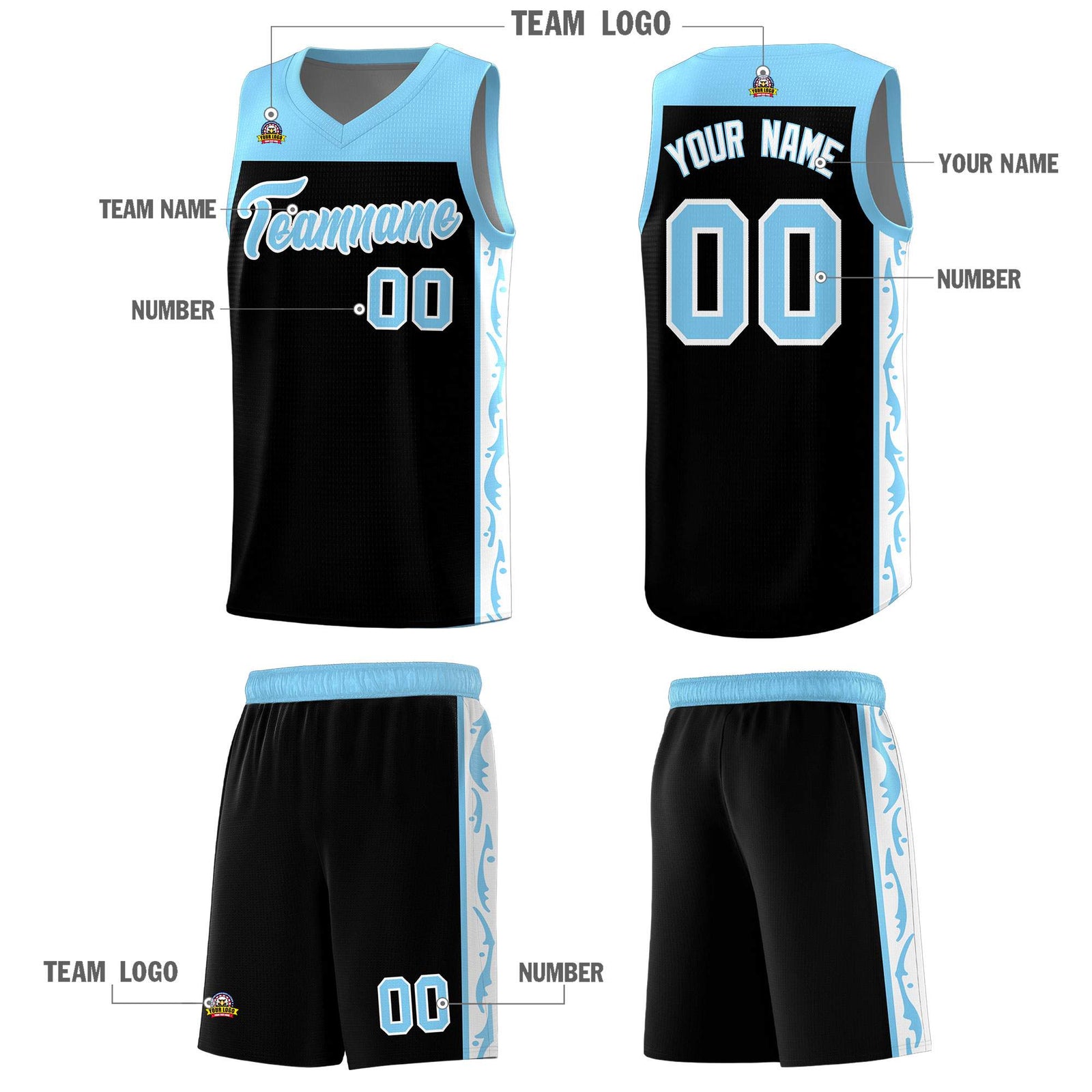 Custom Black Side Pattern Sports Uniform Basketball Jersey