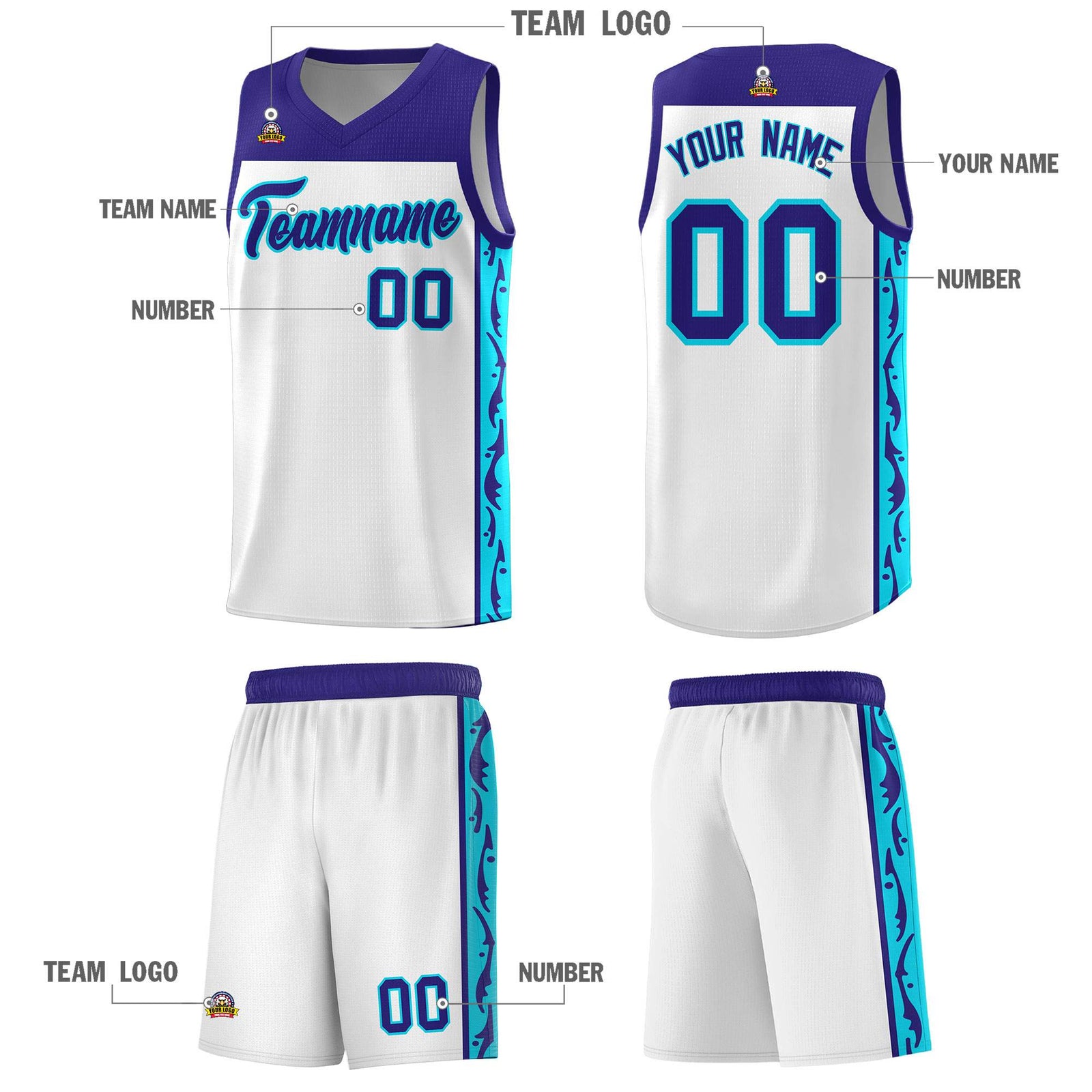 Custom White Side Pattern Sports Uniform Basketball Jersey
