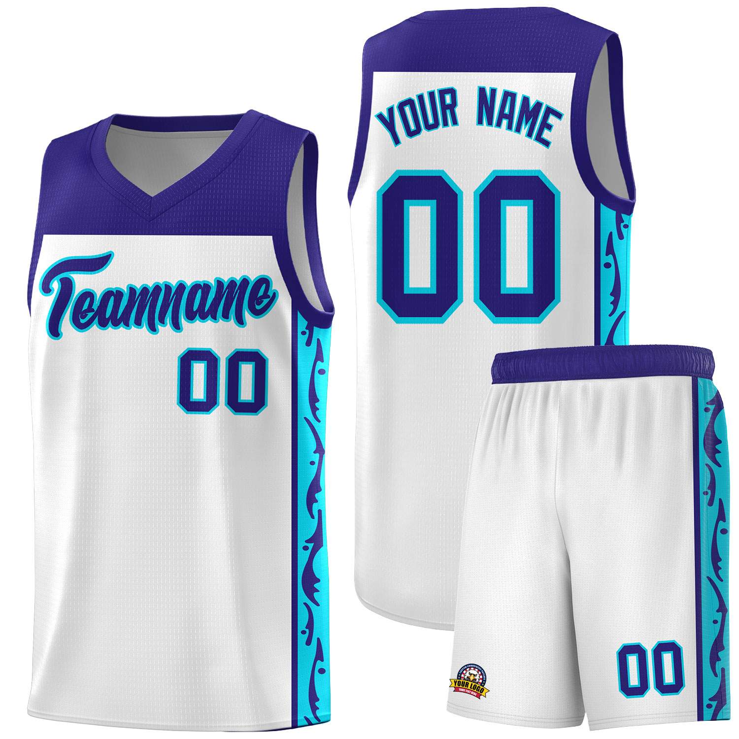 Custom White Side Pattern Sports Uniform Basketball Jersey