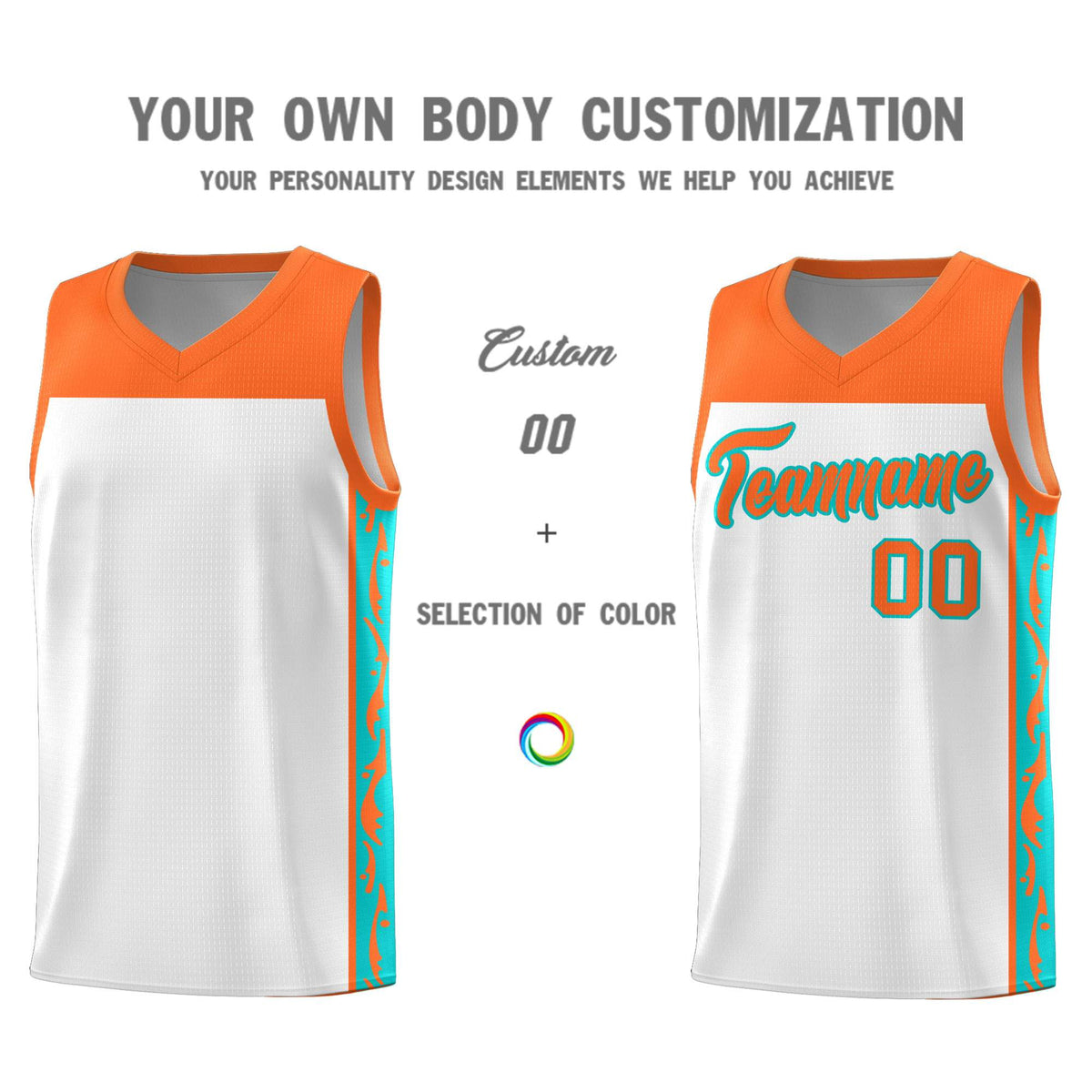 Custom White Side Pattern Sports Uniform Basketball Jersey