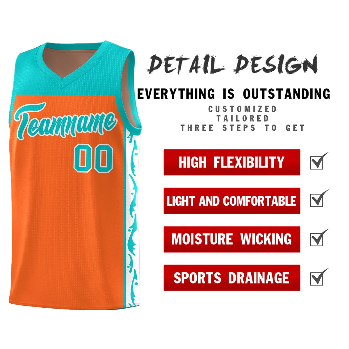 Custom Orange Side Pattern Sports Uniform Basketball Jersey