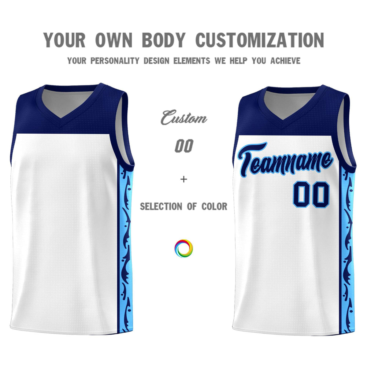 Custom White Side Pattern Sports Uniform Basketball Jersey