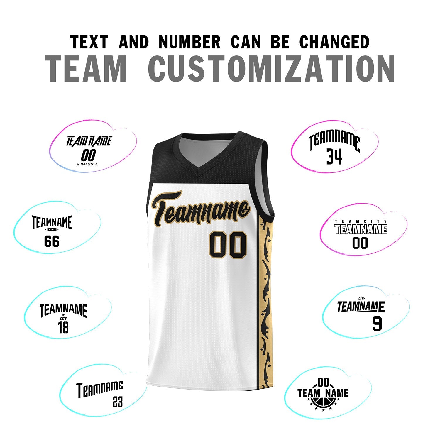 Custom White Side Pattern Sports Uniform Basketball Jersey