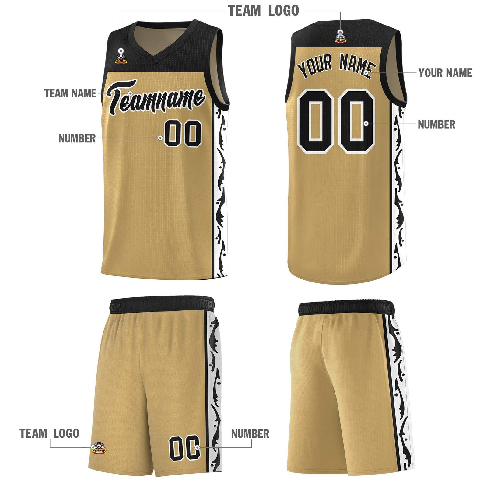 Custom Light Brown Side Pattern Sports Uniform Basketball Jersey
