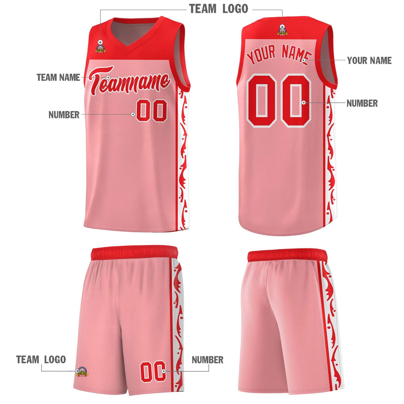 Custom Pink Side Pattern Sports Uniform Basketball Jersey